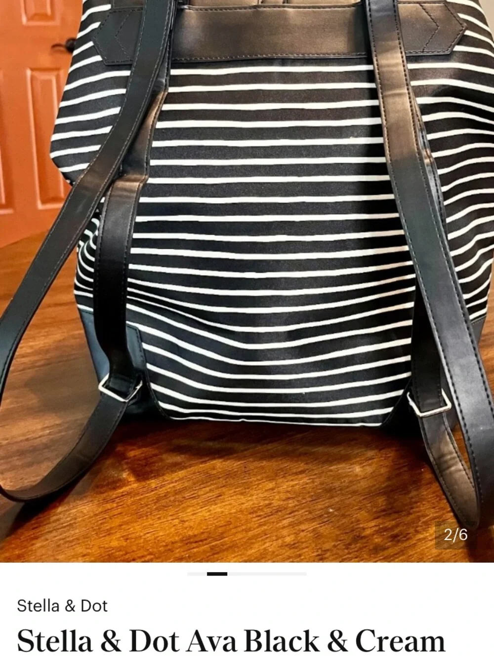 Stella & Dot Striped Black and Cream Backpack